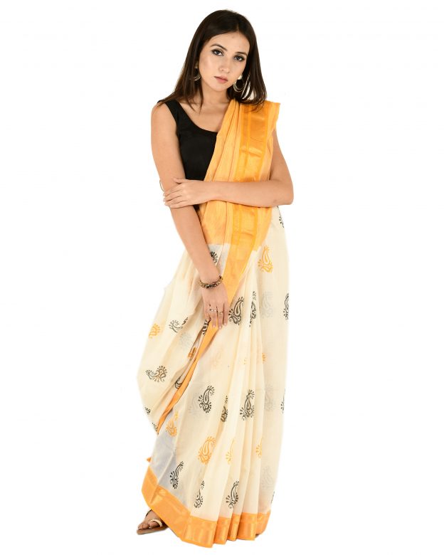 Handmade Multicolor Half Chatayi Kel Border Maheshwari Cotton Saree