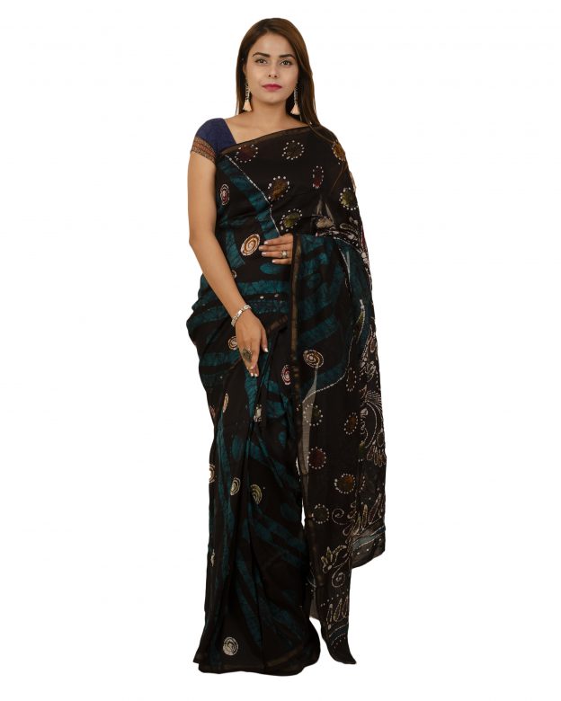 Tribes India Art Silk Zari Black Tribal Traditional Party Wear Saree