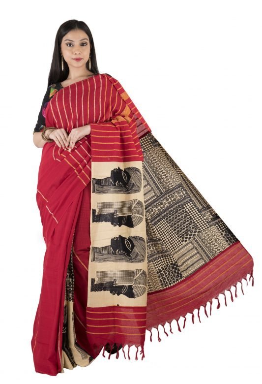 Red Cotton Silk Saree With Blouse Piece