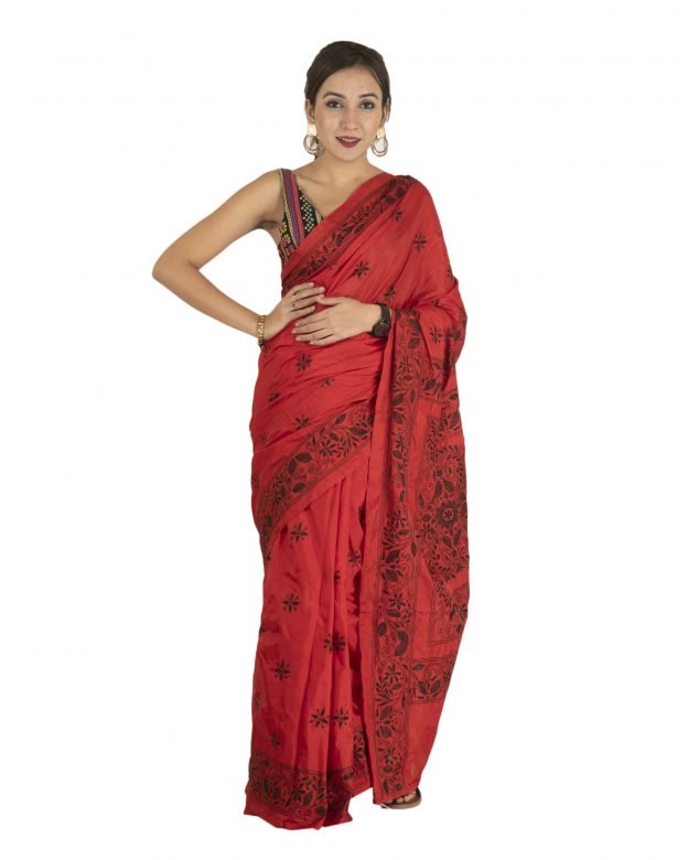 Kantha Work Art Cotton & Silk Multicolor Saree