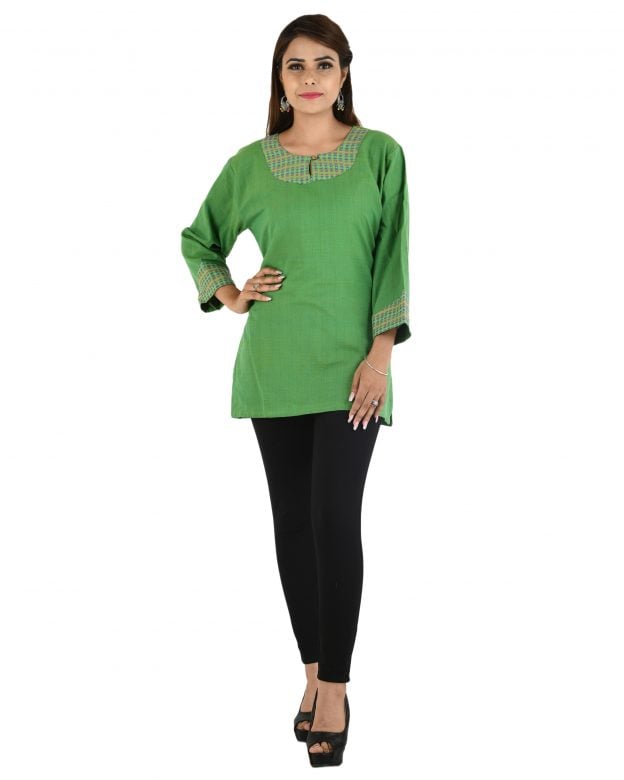 Green Cotton Short Kurti
