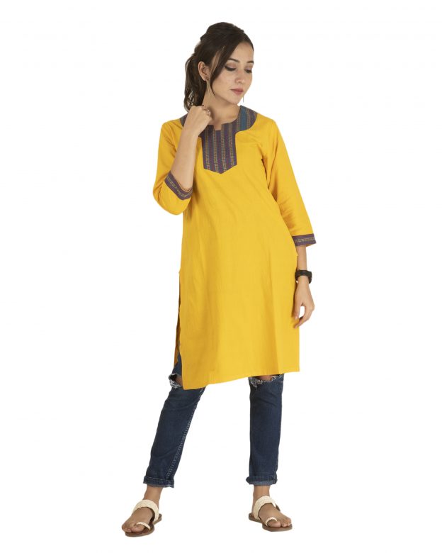 Cotton Multicolor 3/4 Sleeve Calf Length Kurta