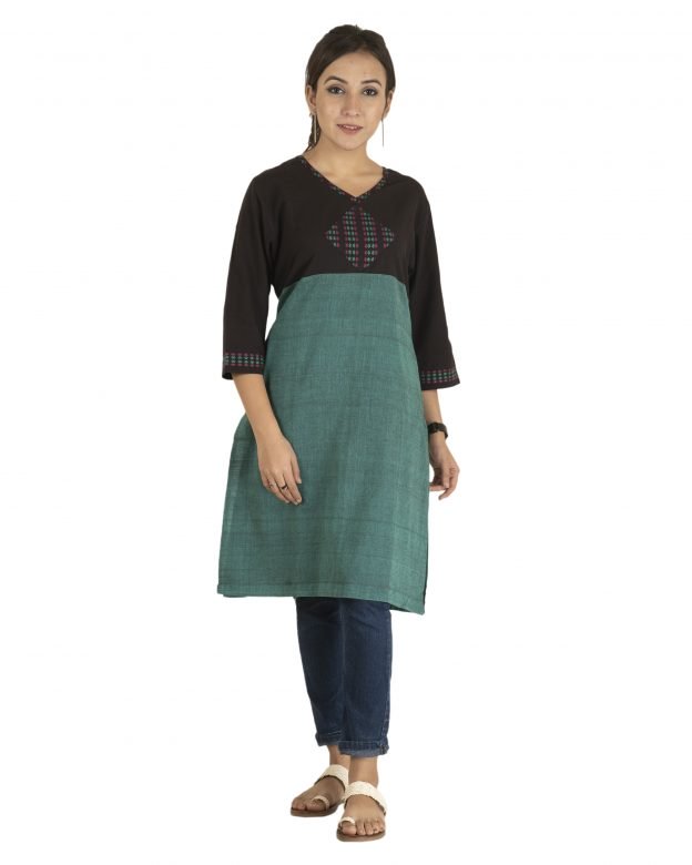Cotton Multicolor Calf Length Rwai Hauu Kurti