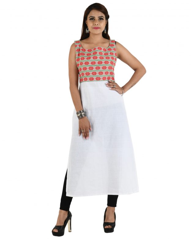 White Straight Cotton Long Kurta