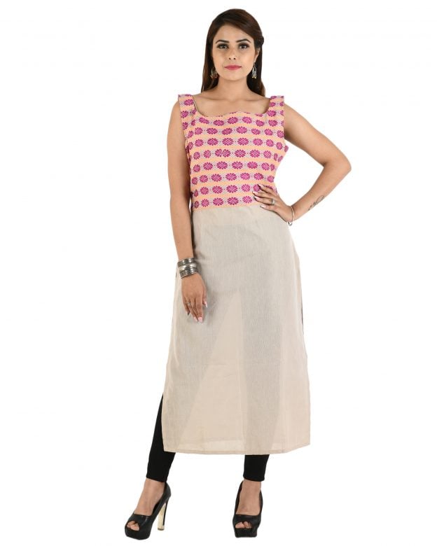 Off White Straight Cotton Long Kurta
