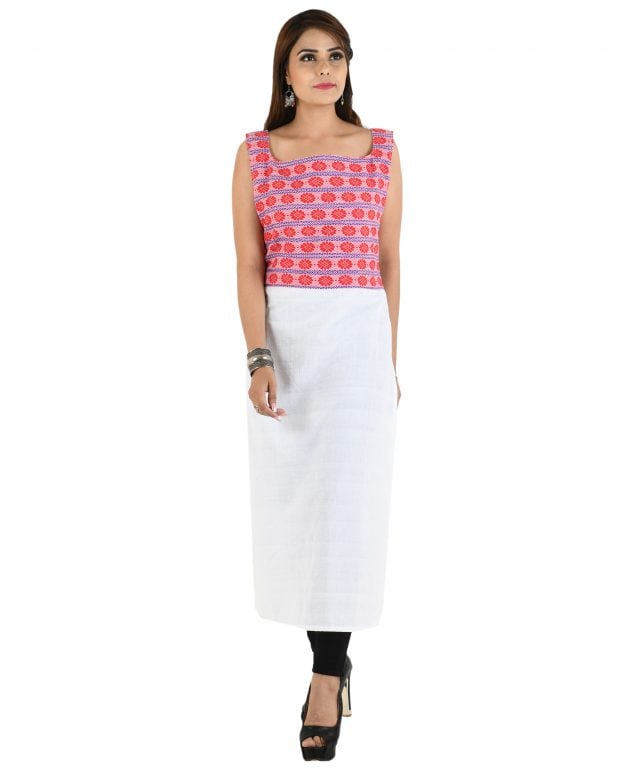 White Straight Cotton Long Kurta