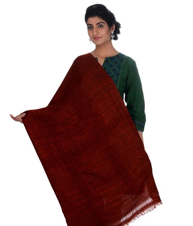 Handwoven Angora Wool Maroon Shawl For Women
