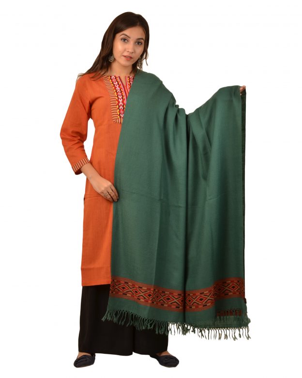 Womens Handwoven Woolen Green Freesize Shawl