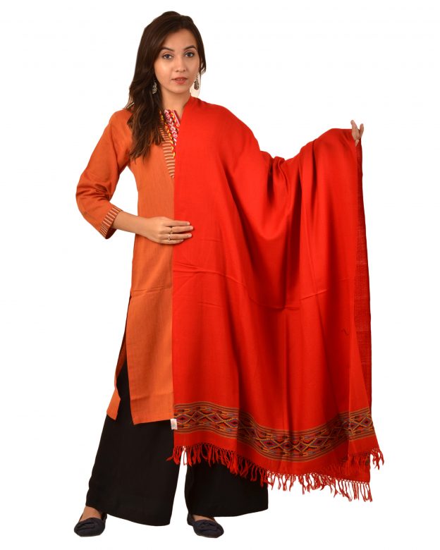 Womens Handwoven Woolen Orange Freesize Shawl