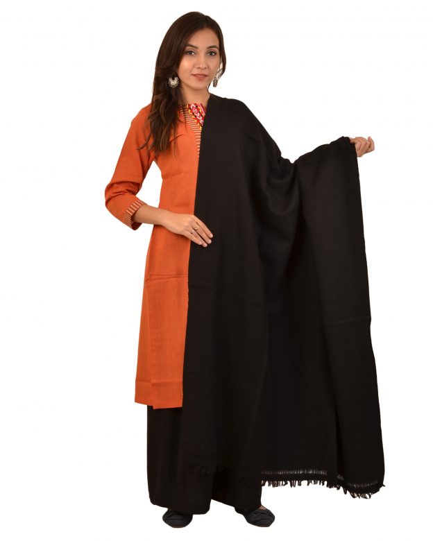 Womens Handwoven Woolen Black Freesize Shawl