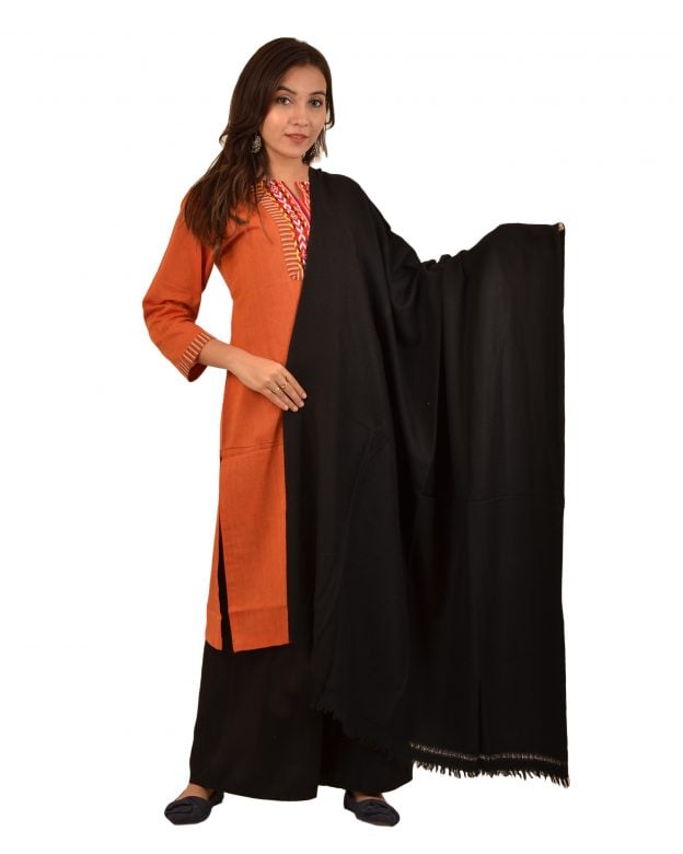Womens Handwoven Woolen Black Freesize Shawl