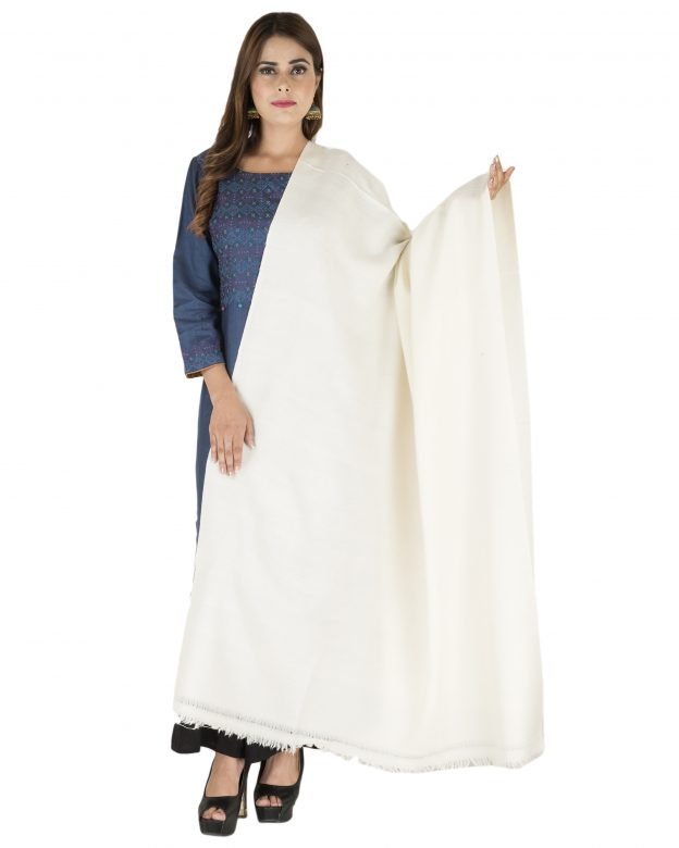 Handcrafted Angora Wool White Plain Shawl