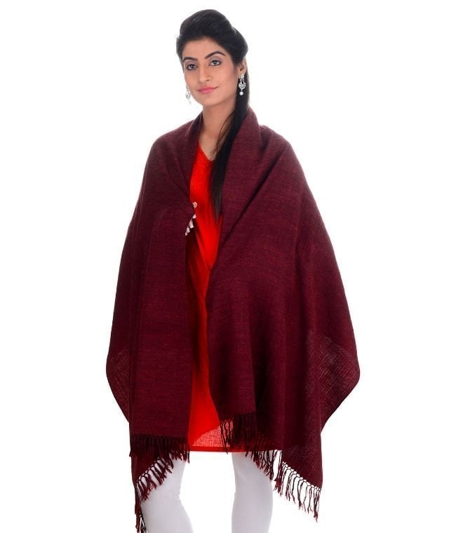 Handwoven Maroon Stole Angora Plain : HP