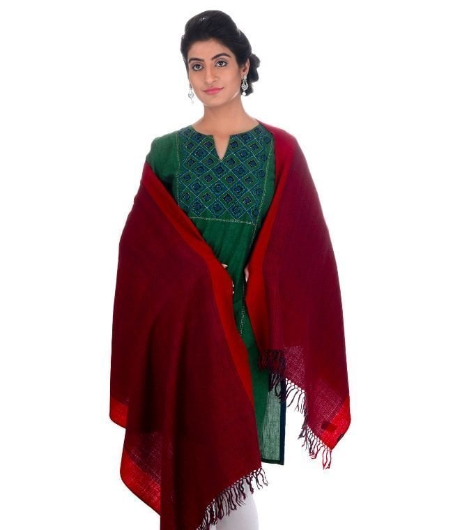 Handwoven Maroon Stole Pure Wool : HP