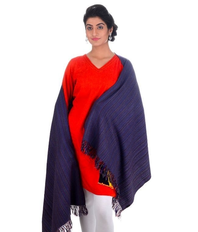 Handwoven Navy Stole Pure Wool : HP