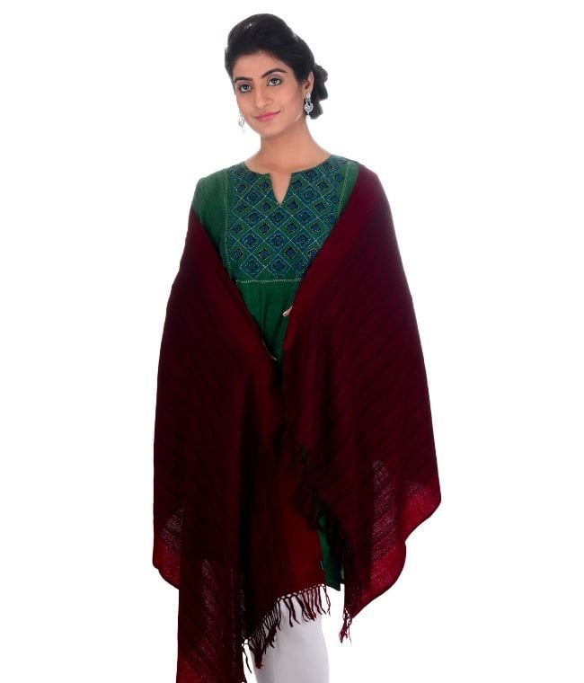 Handwoven Maroon Stole Pure Wool : HP