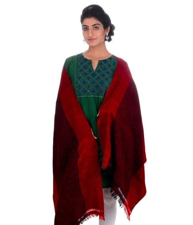 Handwoven Maroon Stole Silk+Angora Dari : HP