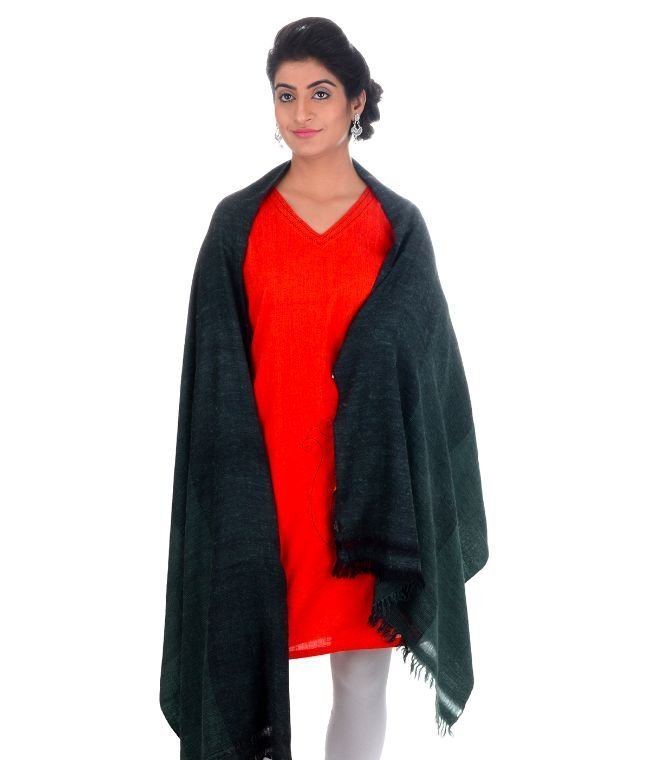 Handwoven Green Stole Silk+Angora Dari : HP