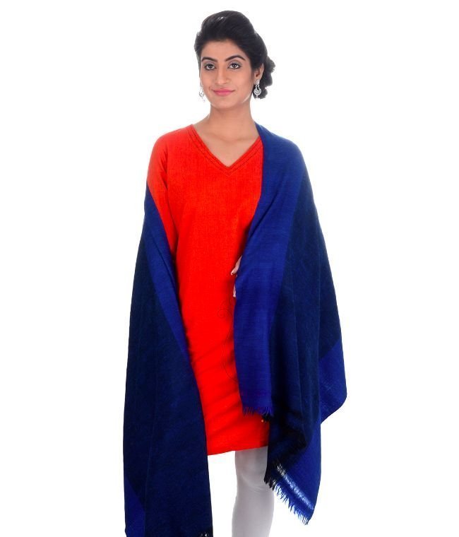 Handwoven Navy Stole Silk+Angora Dari : HP