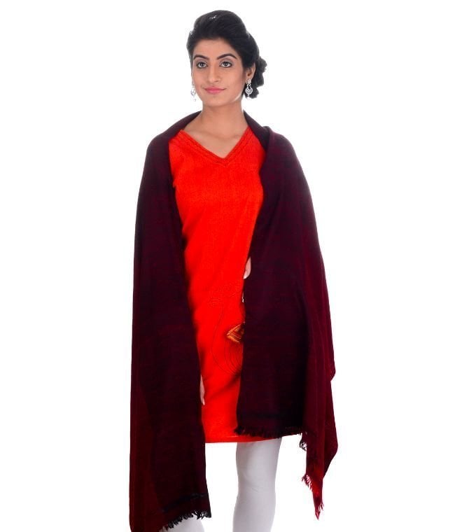 Handwoven Maroon Stole Silk+Angora Dari : HP