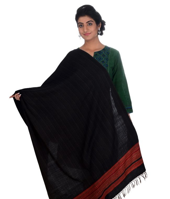 Handwoven Kinnauri Black Shawl For Women