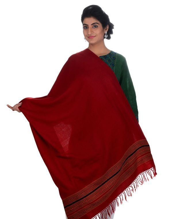 Handwoven Kinnauri Maroon Shawl For Women