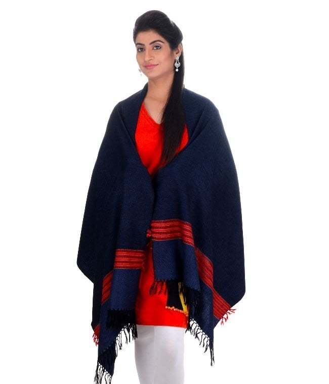 Handwoven Blue Stole Pure Wool Nine Dori: Hp