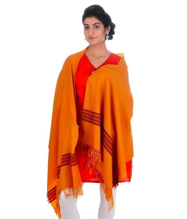 Handwoven Orange Stole Pure Wool Nine Dori : HP