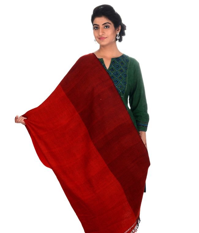 Handwoven Pure Wool Double Shade Red Shawl For Women