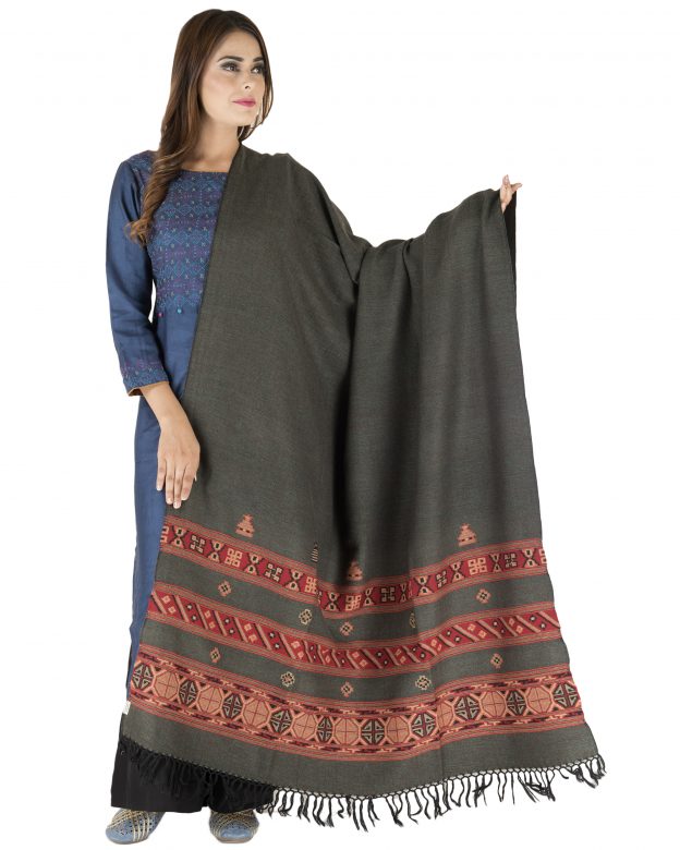 Multicolor Yak Wool Six Border Shawl