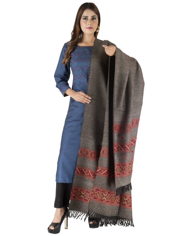 Multicolor Yak Wool Six Border Shawl