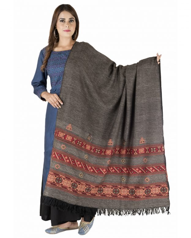 Multicolor Yak Wool Six Border Shawl