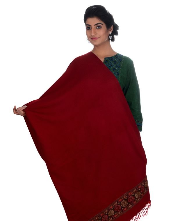 Handwoven Kinnauri Maroon Shawl For Women
