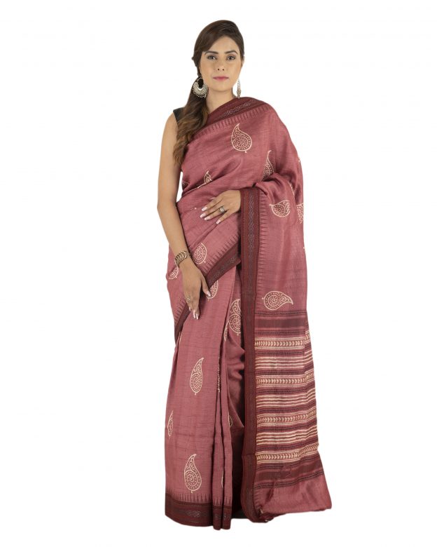 Handmade Brown Tassar Silk Saree