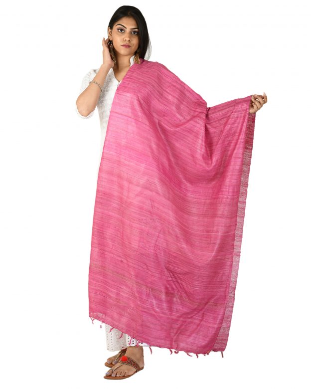 Womens Handwoven Tassar Silk Pink Freesize Dupatta