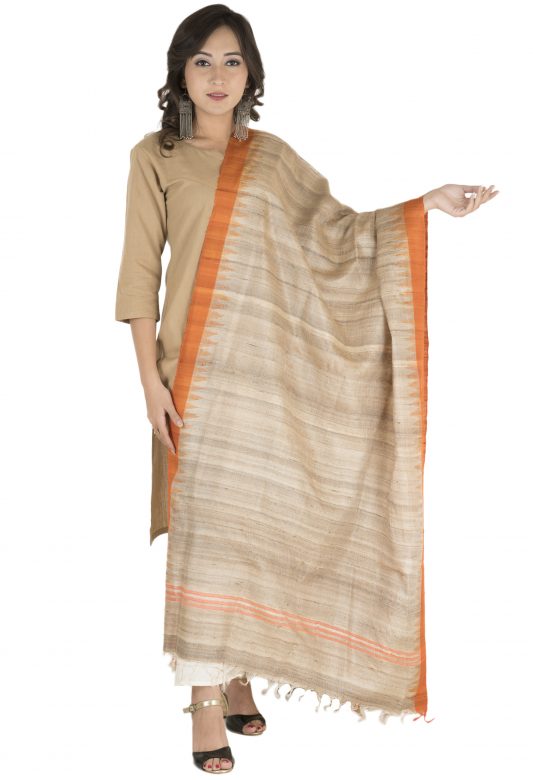 Coffee & Orange Karwati Silk Dupatta