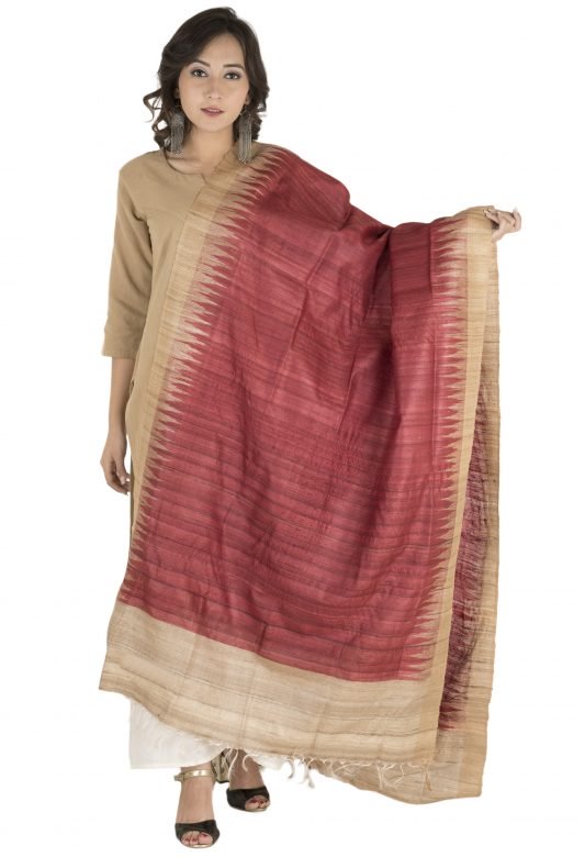 Light Maroon & Coffee Karwati Silk Dupatta