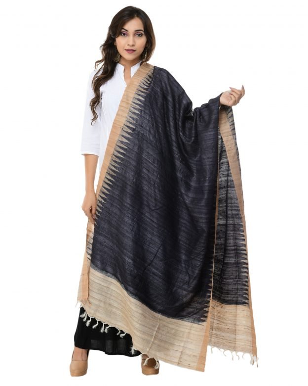 Karwati Black & Coffee Tassar Dupatta