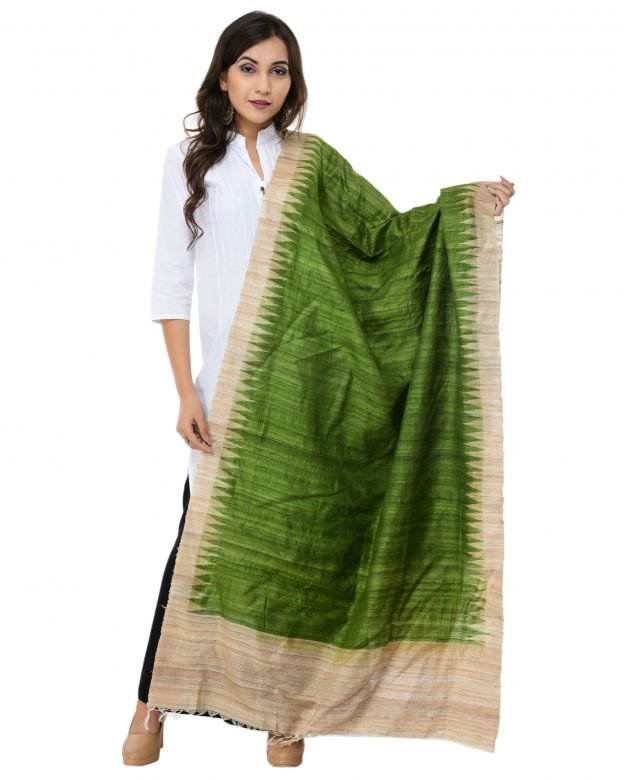 Karwati Dark Green & Coffee Tassar Dupatta