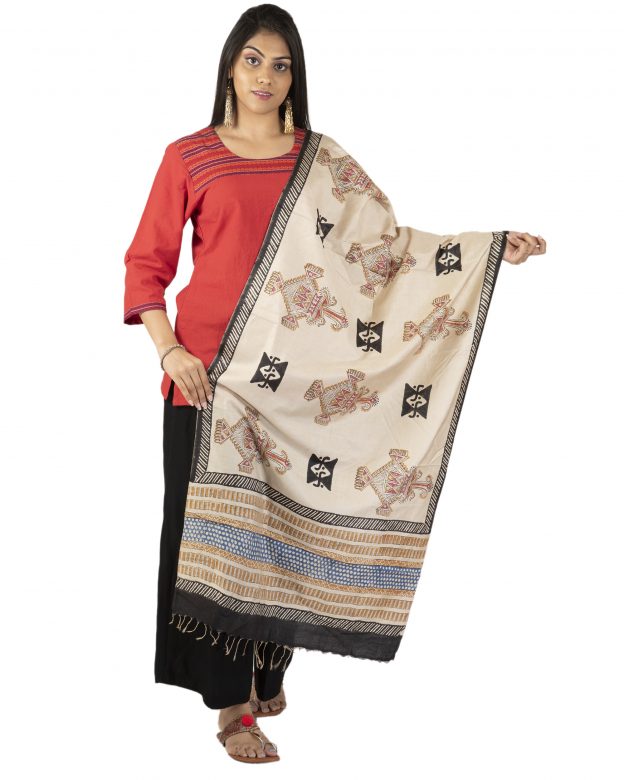 Womens Handwoven Cotton Multicolor Freesize Stole