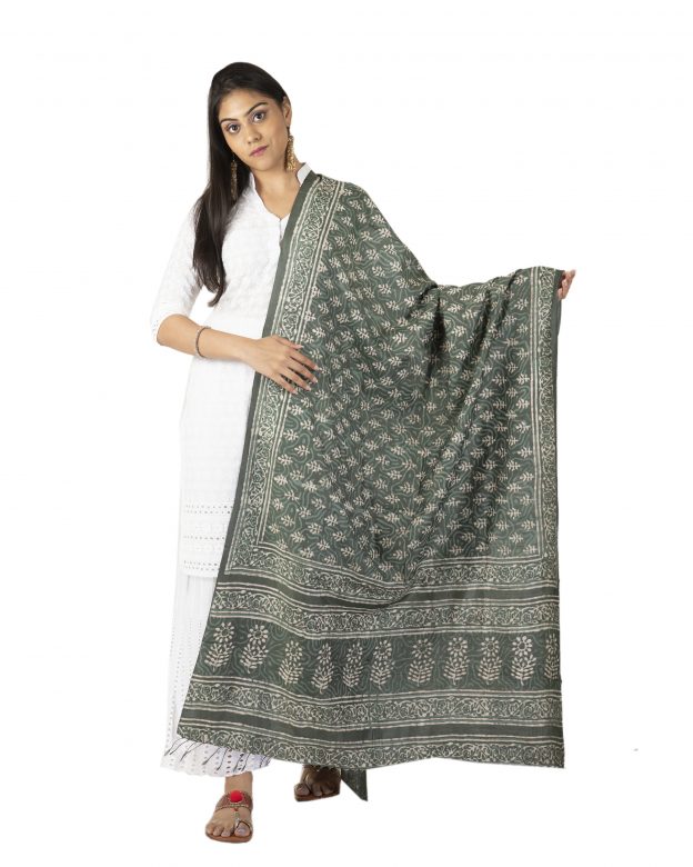 Womens Handwoven Cotton Black Freesize Dupatta