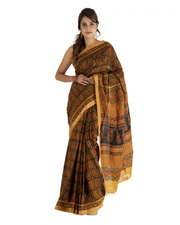 Traditional Maheshwari Bagh Print Multicolor Cotton Saree