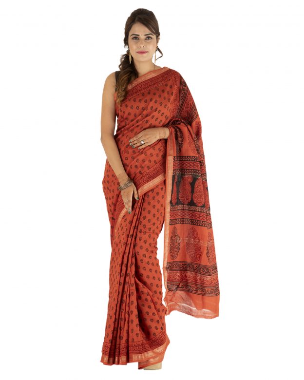 Traditional Maheshwari Bagh Print Multicolor Cotton Saree