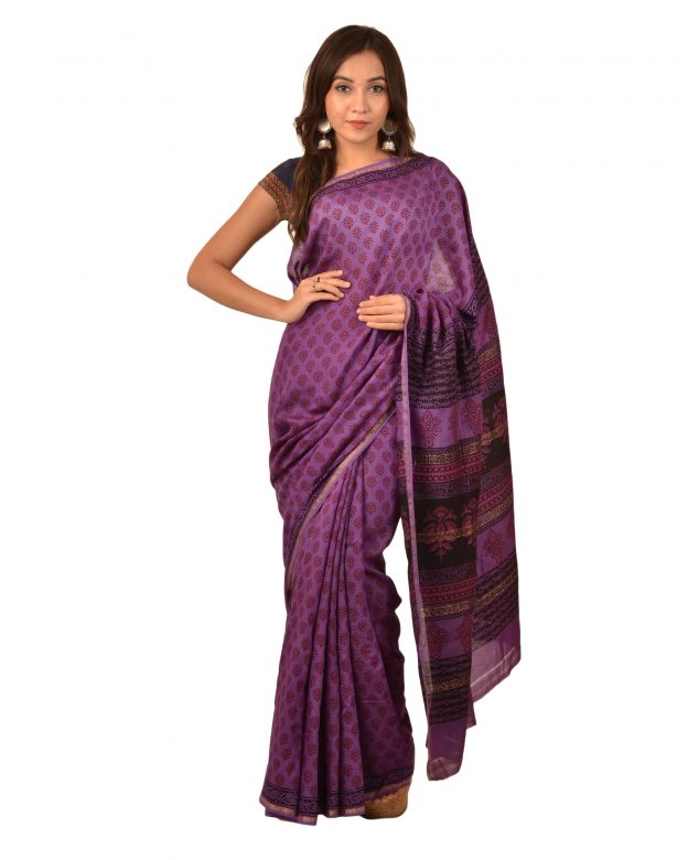 Pure Cotton Zari Purple Tribal Traditional Party Wear Saree