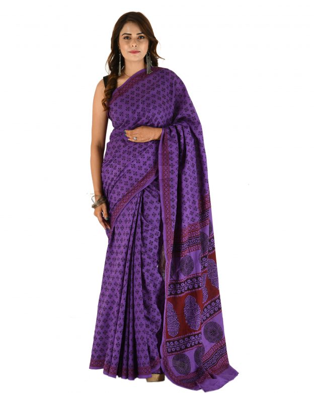 Handmade Traditional Cotton Bagh Print Multicolor Saree