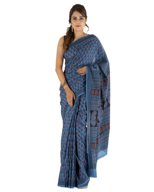 Handmade Traditional Cotton Bagh Print Multicolor Saree