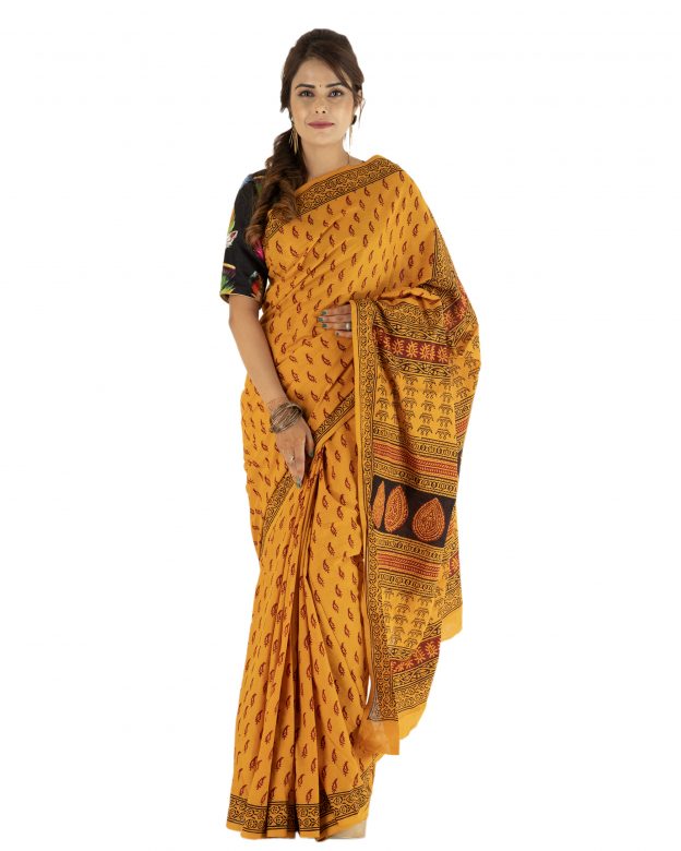 Handmade Traditional Cotton Bagh Print Multicolor Saree