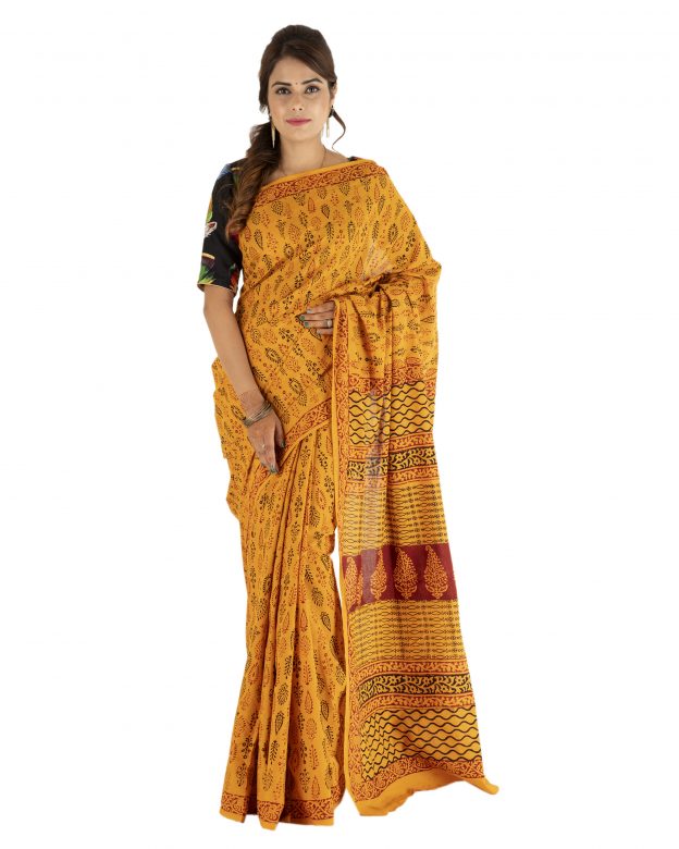 Tribes India Multicolor Cotton Bagh Print Handmade Traditional Saree