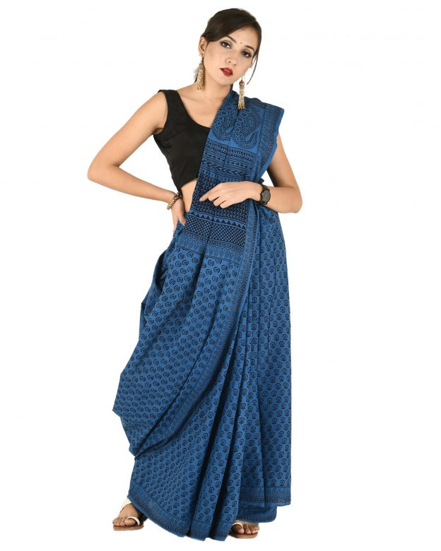 Tribes India Handcrafted Multicolor Cotton Bagh Print Free Size Saree