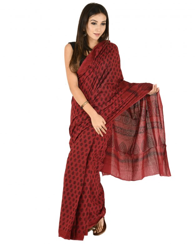 Tribes India Handcrafted Multicolor Cotton Bagh Print Free Size Saree